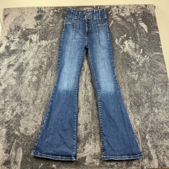 Free People Jayde Flare Blue Denim Jeans Women's 29 High-Rise Stretch Western - Picture 1 of 14